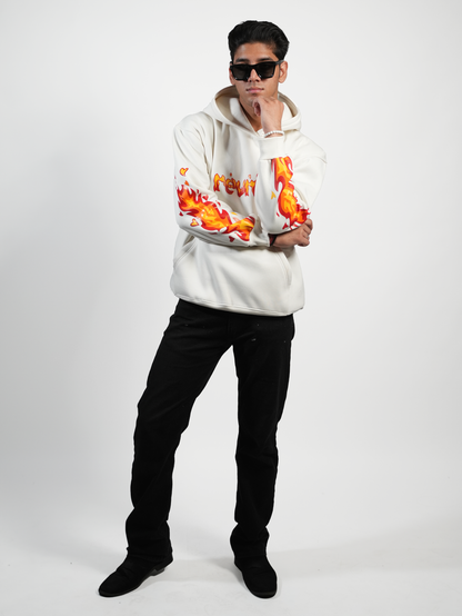 WHITE FLAMING HOODIE - REVRCE