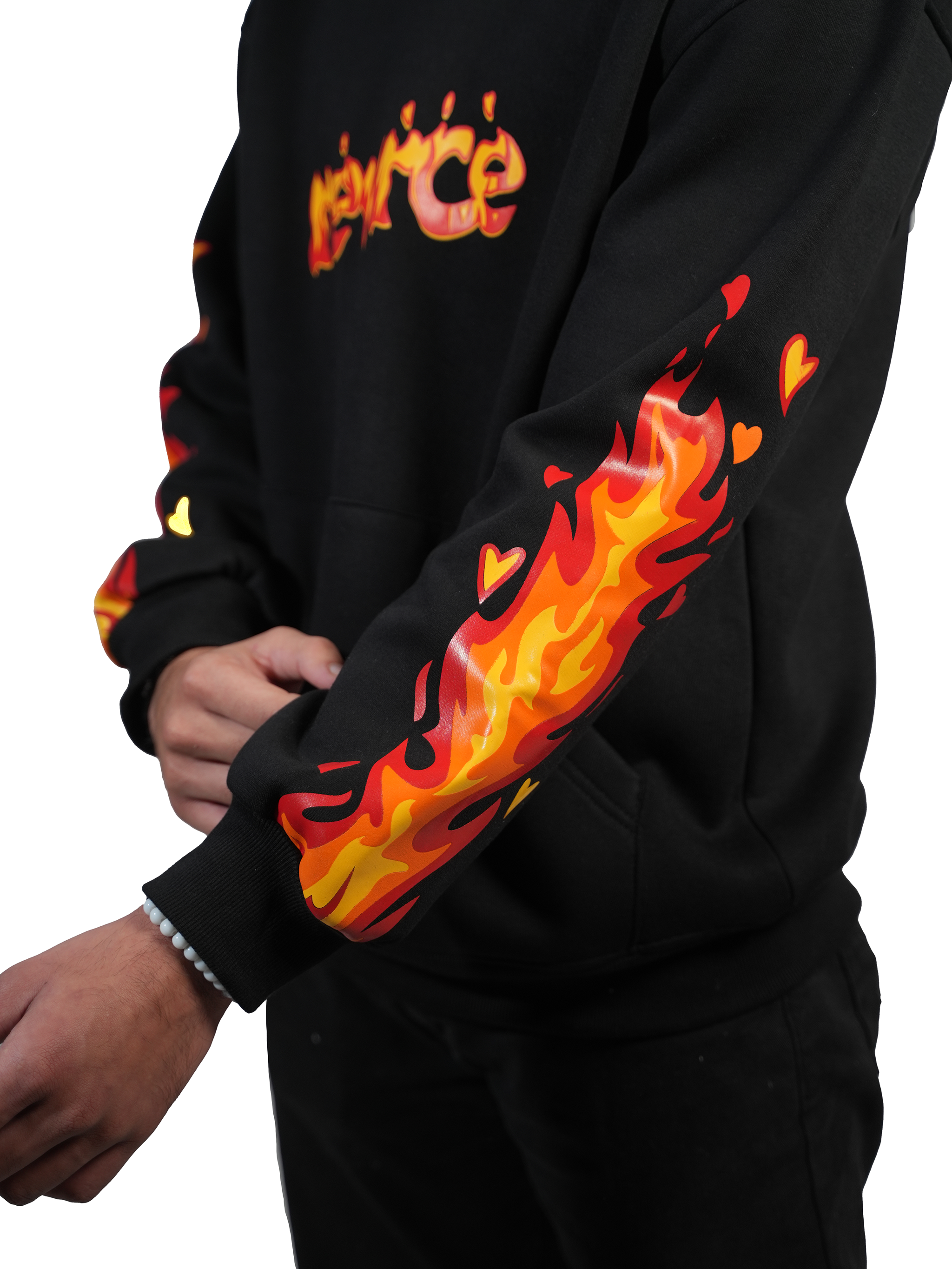 BLACK FLAMING HOODIE - REVRCE