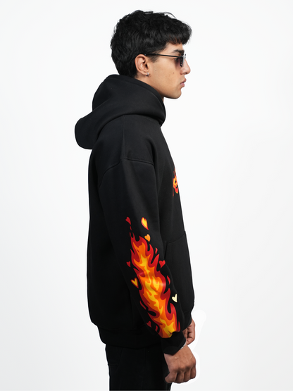 BLACK FLAMING HOODIE - REVRCE