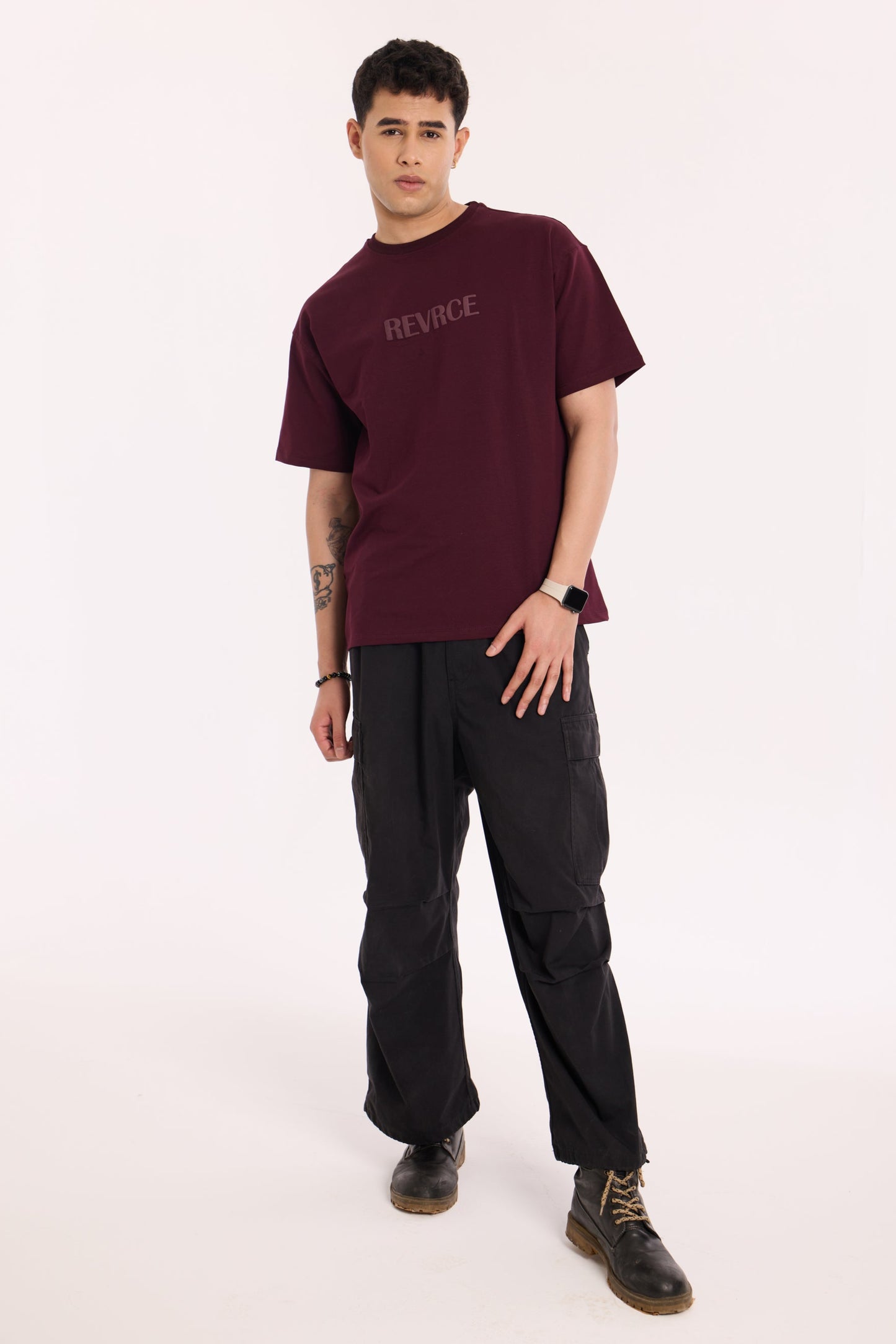 Alternate angle of Bloodline T Shirt by Revrce, oversized unisex streetwear t-shirt