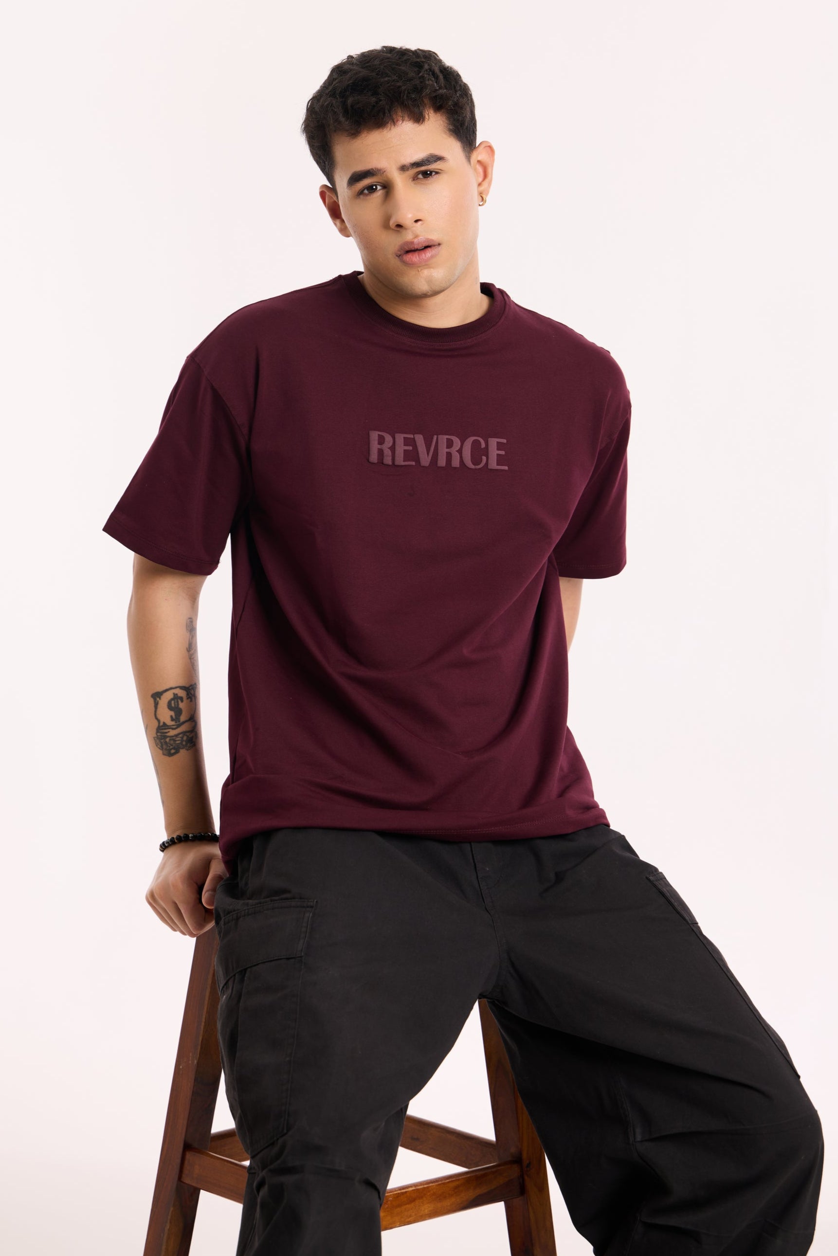 Alternate angle of Bloodline T Shirt by Revrce, oversized unisex streetwear t-shirt