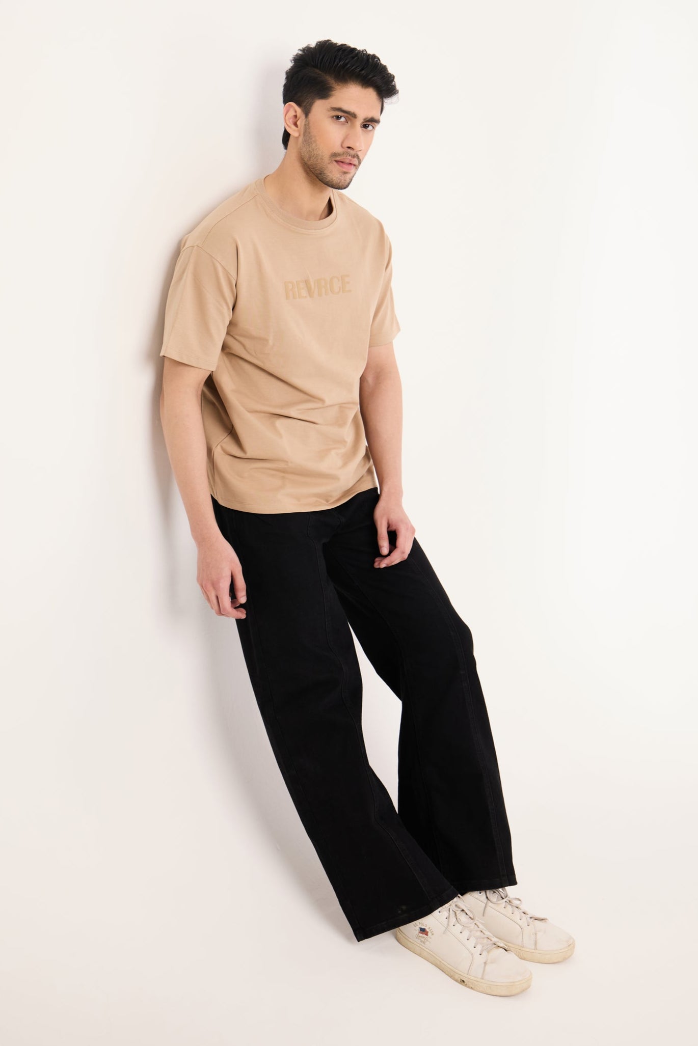Alternate angle of Sandy Silence T Shirt by Revrce, oversized unisex streetwear t-shirt