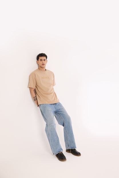 Alternate angle of Sandy Silence T Shirt by Revrce, oversized unisex streetwear t-shirt