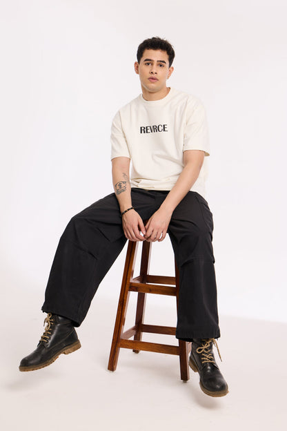 Alternate angle of Off White Noise T Shirt by Revrce, oversized unisex streetwear t-shirt