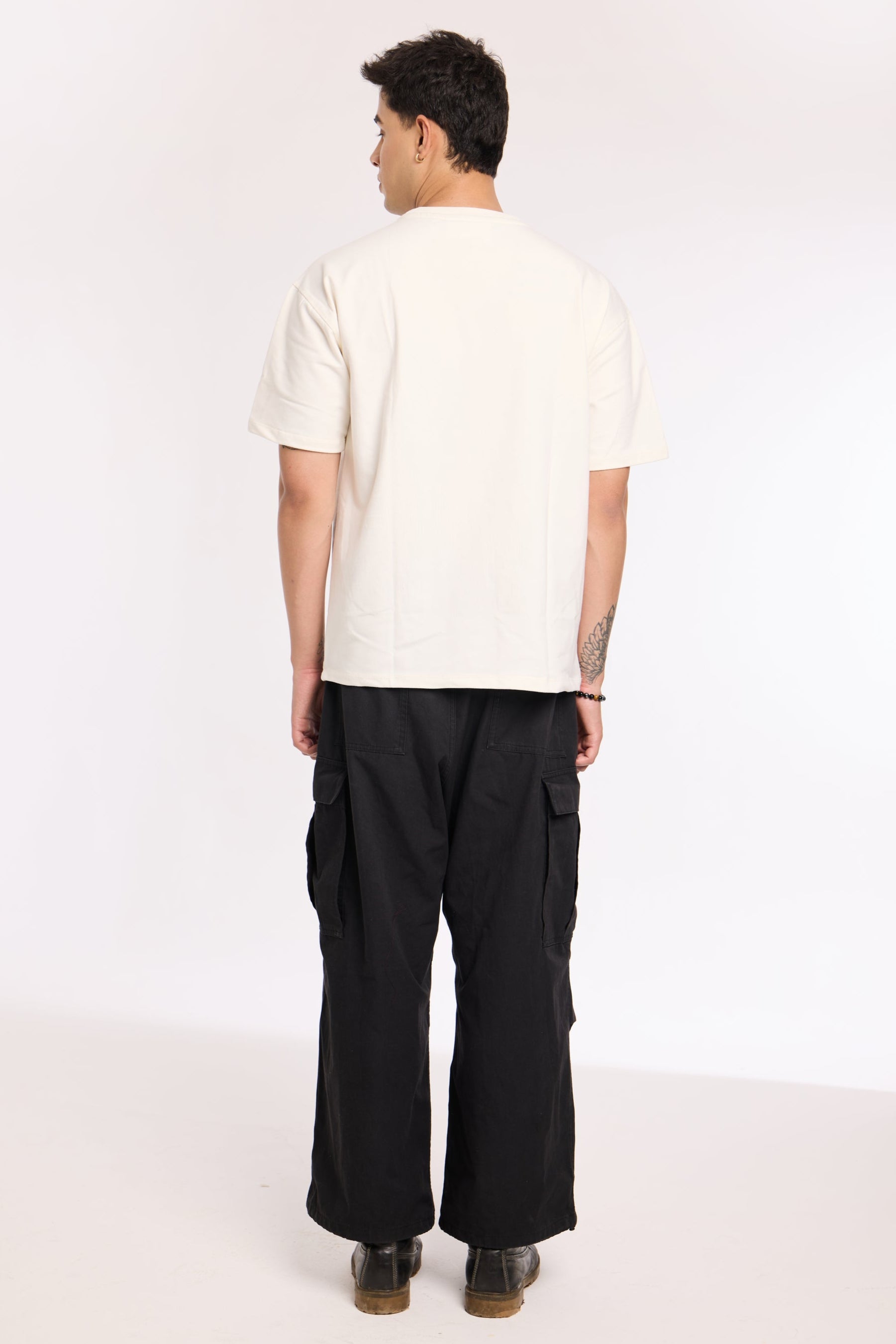 Alternate angle of Off White Noise T Shirt by Revrce, oversized unisex streetwear t-shirt