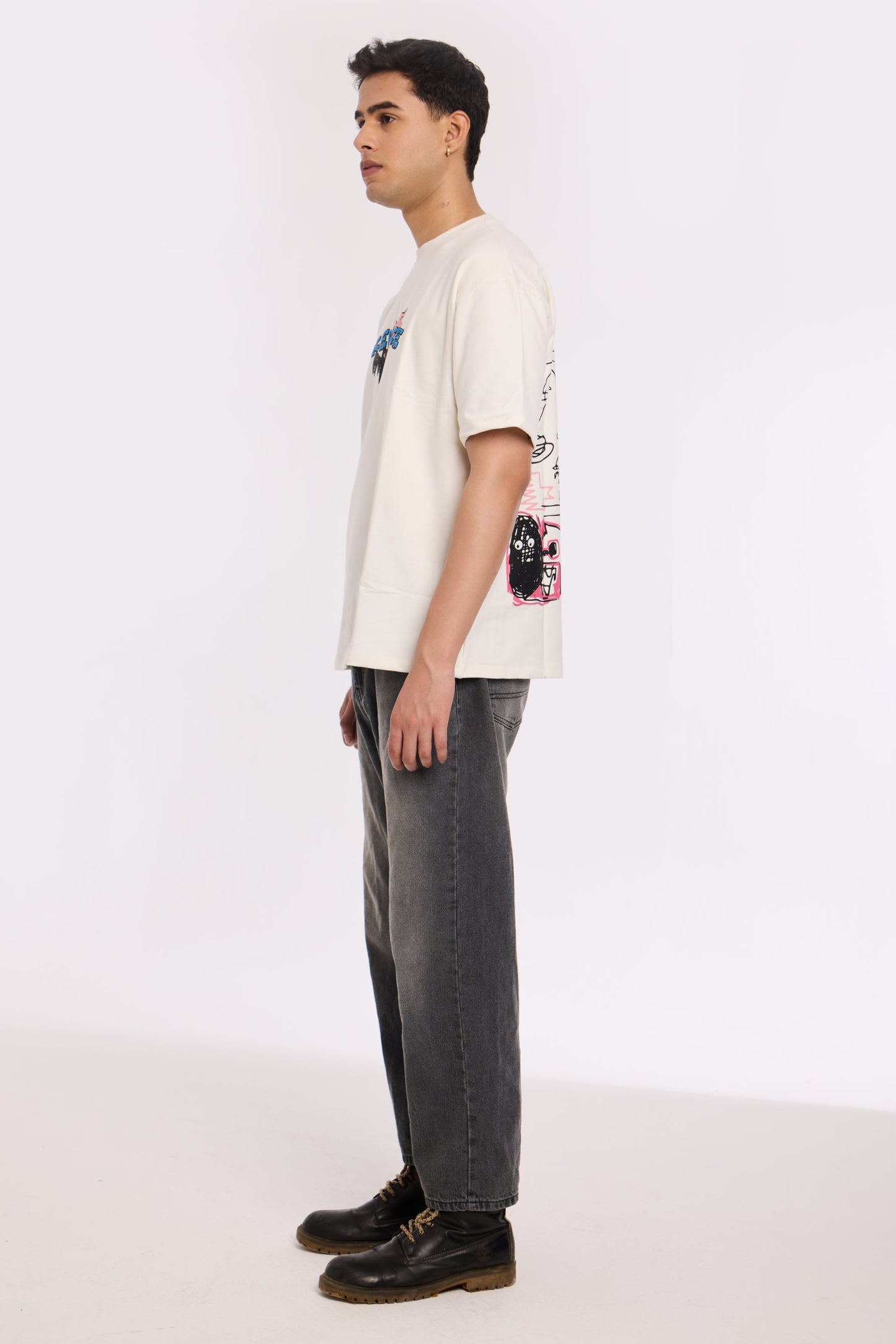Flat lay of Abstract Chaos T Shirt by Revrce, oversized streetwear t-shirt in detail
