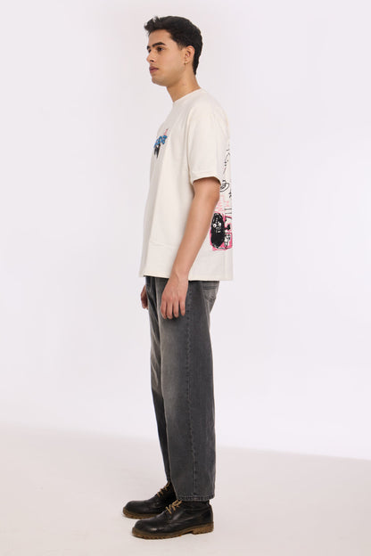 Flat lay of Abstract Chaos T Shirt by Revrce, oversized streetwear t-shirt in detail