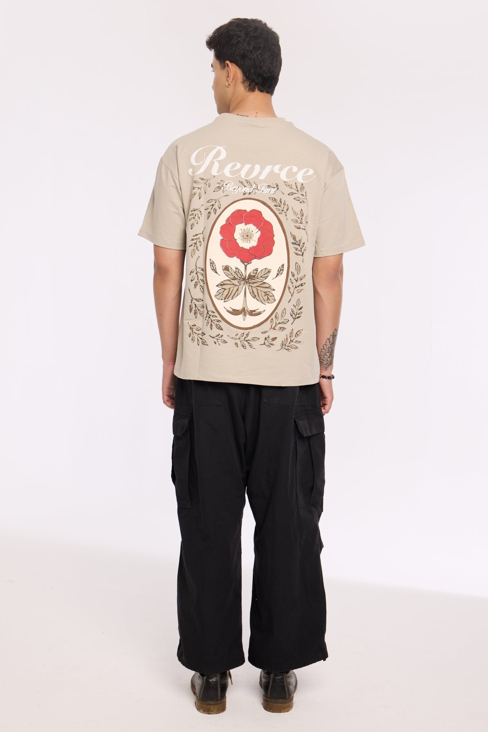 Flat lay of Concrete Beyond Time T Shirt by Revrce, oversized streetwear t-shirt in detail