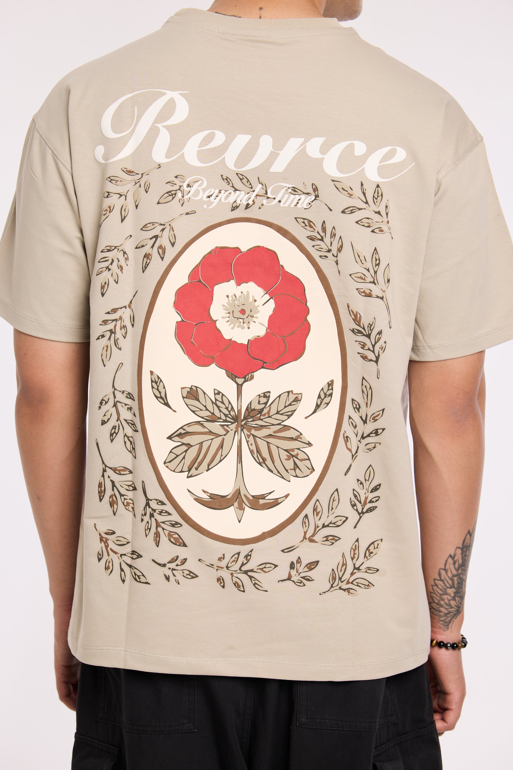 Alternate angle of Concrete Beyond Time T Shirt by Revrce, oversized unisex streetwear t-shirt