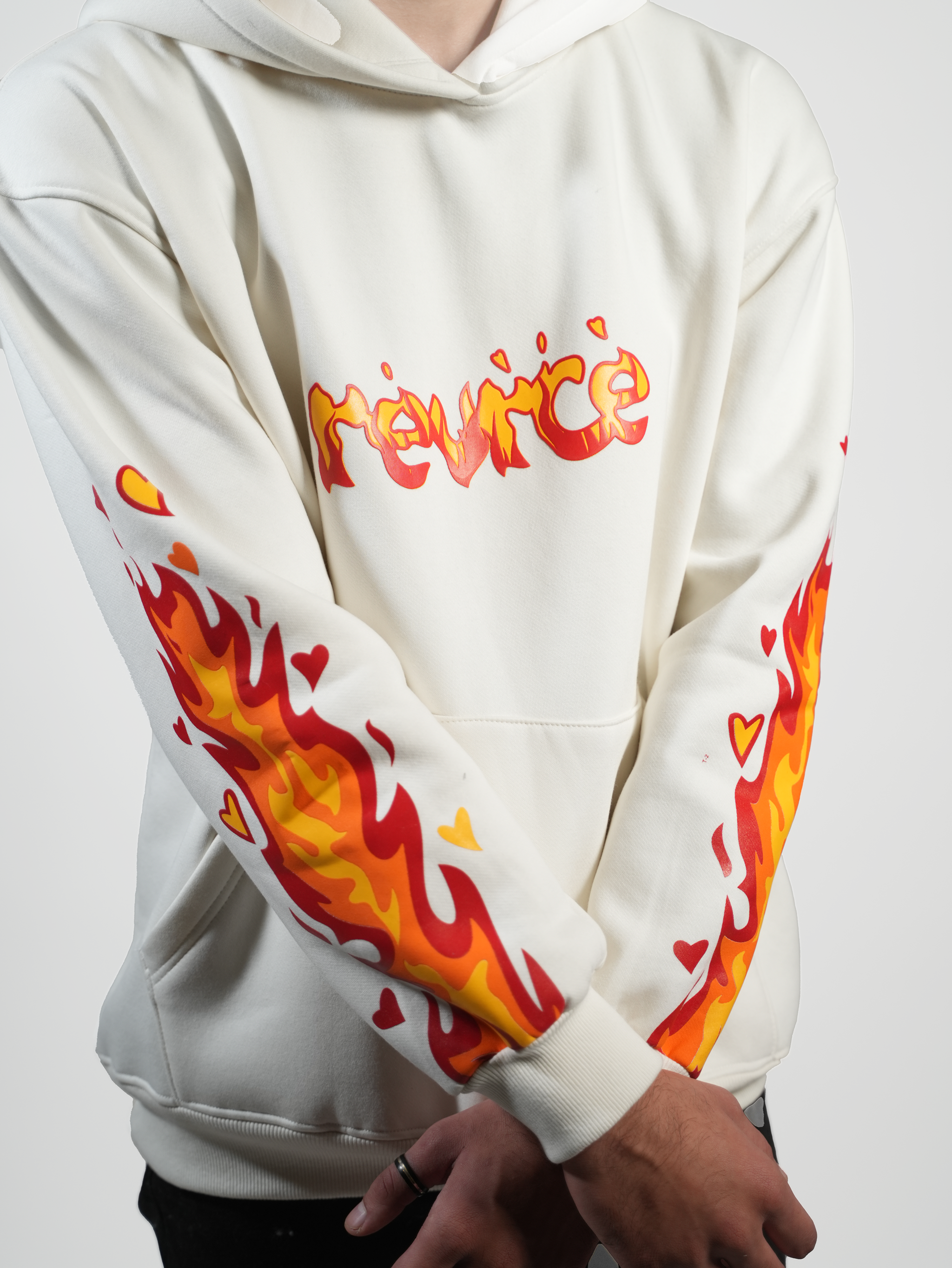 WHITE FLAMING HOODIE - REVRCE