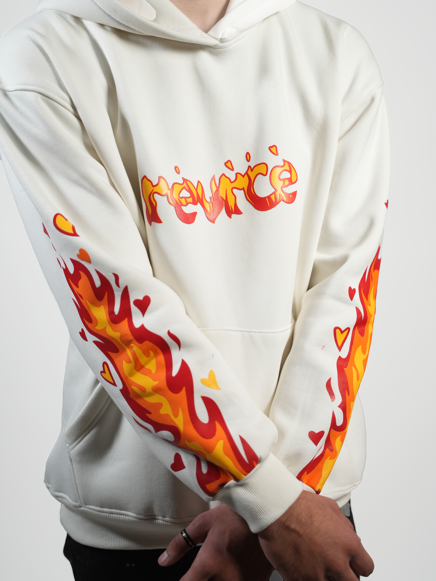 WHITE FLAMING HOODIE - REVRCE