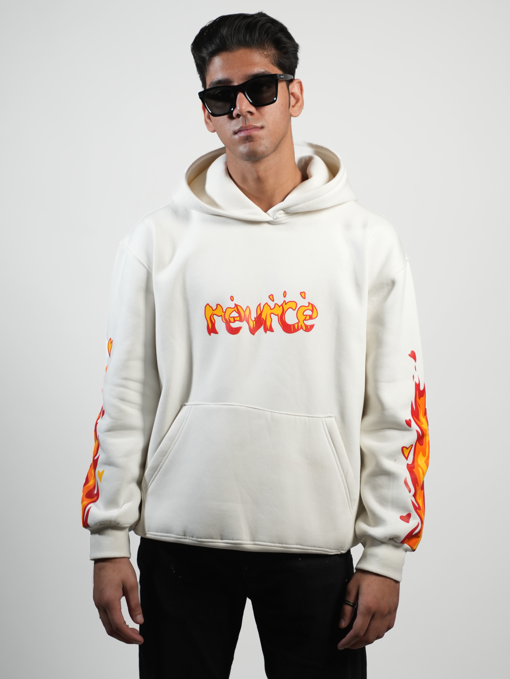 WHITE FLAMING HOODIE - REVRCE