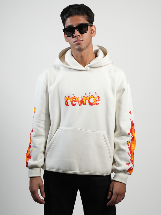 WHITE FLAMING HOODIE - REVRCE